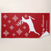 White Deer Shape on Red met sneeuwvlokken en tekst Strandlaken (Voorkant)