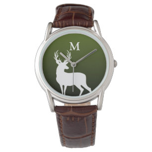 White Deer Silhouette Monogram Green Mannen Watch Horloge