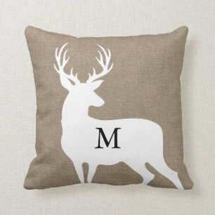 White Deer Silhouette Monogram Pillow Kussen