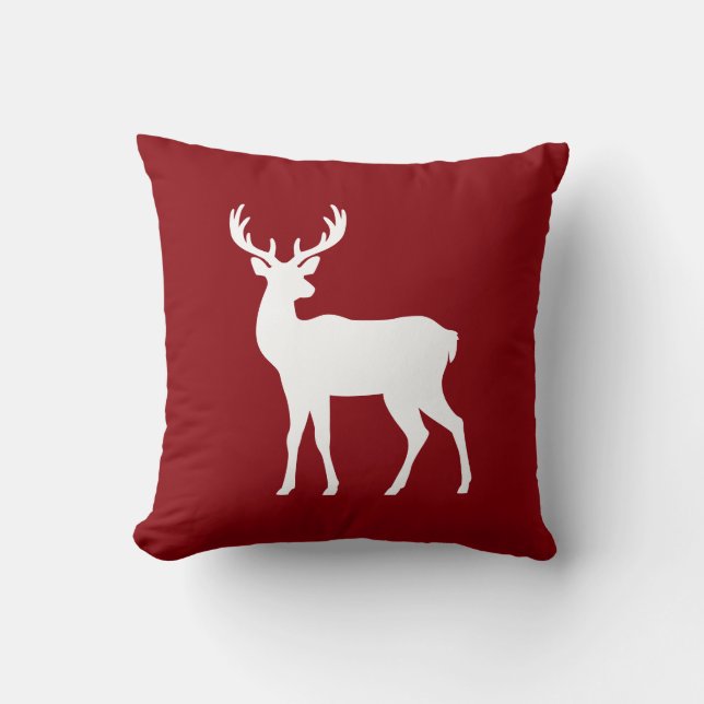 White Deer Silhouette On Red Stylish Christmas Kussen (Voorkant)