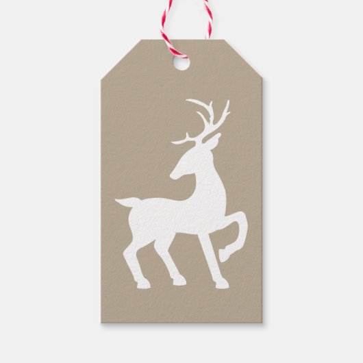 White Deer Silhouette op beige kleuren Cadeaulabel (Voorkant)