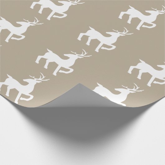 White deer Silhouette Pattern on beige Cadeaupapier (Hoek)