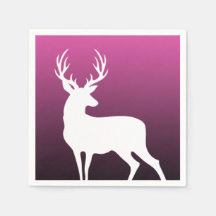 White Deer Silhouette Pink Paper Cocktail Napkins Servetten
