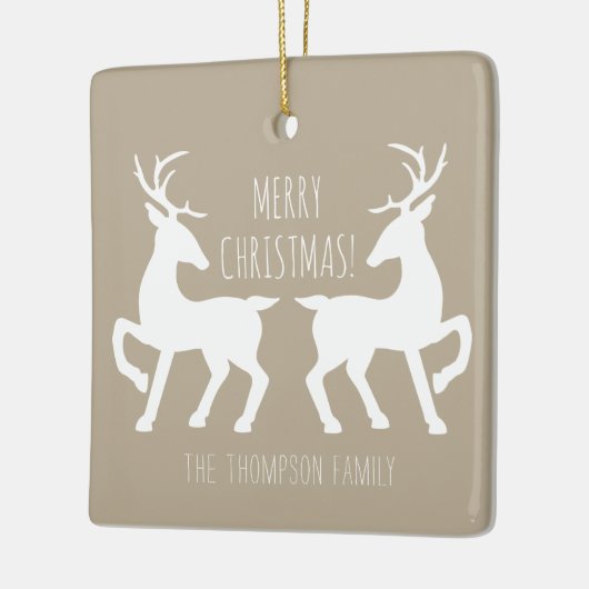 White Deers on beige &  Familienaam Keramisch Ornament (Links)
