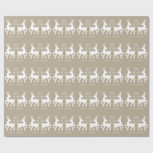 White Deers on beige & Personated Text Kerstmis Cadeaupapier (Vlak)