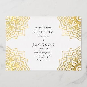 White Delicate Gold mandala Wedding Folie Uitnodiging