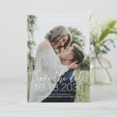 White Delicate Hand Lettering Photo Save the Date (Staand voorkant)