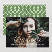 White Delicate Script Photo Afstuderen Aankondiging (Voorkant / Achterkant)