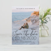 White Delicate Thin Script Photo Save the Date (Staand voorkant)