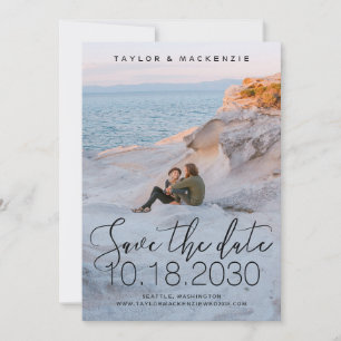 White Delicate Thin Script Photo Save the Date