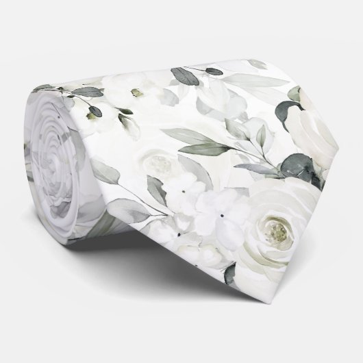 White Desdemona Roos 2 Silver Eucalyptus Wedding Stropdas (Opgerold)