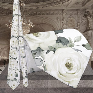 White Desdemona Roos Sage Green Eucalyptus Wedding Stropdas
