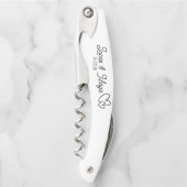 White design with black text custom names wedding kurkentrekker (Voorkant)