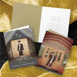 White Diagonal Stripes Foto Modern Afstuderen Bedankkaart