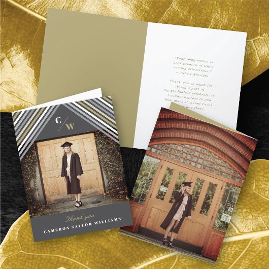 White Diagonal Stripes Foto Modern Afstuderen Bedankkaart