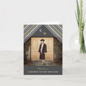 White Diagonal Stripes Foto Modern Afstuderen Bedankkaart (Voorkant)