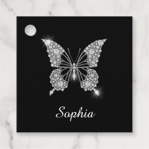 White Diamond Butterfly, DIY Script Name, Black Bedankjes Labels