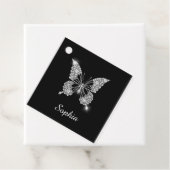 White Diamond Butterfly, DIY Script Name, Black Bedankjes Labels (In situ)