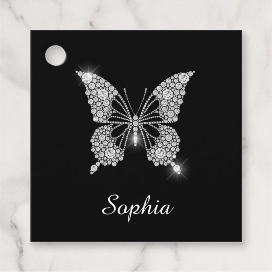 White Diamond Butterfly, DIY Script Name, Black Bedankjes Labels (Voorkant)