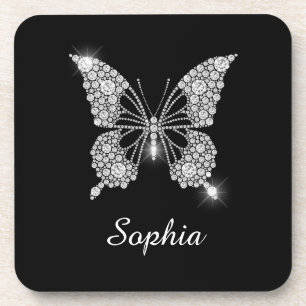 White Diamond Butterfly, DIY Script Name, Black Bier Onderzetter