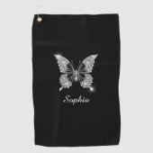 White Diamond Butterfly, DIY Script Name, Black Golfhanddoek (Voorkant)