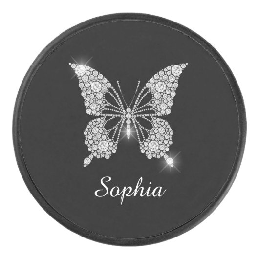 White Diamond Butterfly, DIY Script Name, Black Hockey Puck (Voorkant)