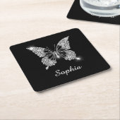 White Diamond Butterfly, DIY Script Name, Black Kartonnen Onderzetters (Schuin)