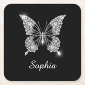White Diamond Butterfly, DIY Script Name, Black Kartonnen Onderzetters (Voorkant)