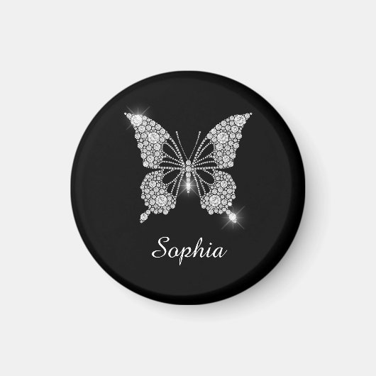 White Diamond Butterfly, DIY Script Name, Black Magneet (Voorkant)