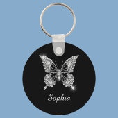 White Diamond Butterfly, DIY Script Name, Black Sleutelhanger
