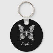 White Diamond Butterfly, DIY Script Name, Black Sleutelhanger (Voorkant)