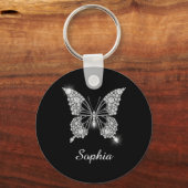 White Diamond Butterfly, DIY Script Name, Black Sleutelhanger (Voorkant)