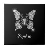 White Diamond Butterfly, DIY Script Name, Black Tegeltje (Voorkant)
