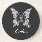 White Diamond Butterfly, DIY Script Name, Black Zandsteen Onderzetter (Voorkant)