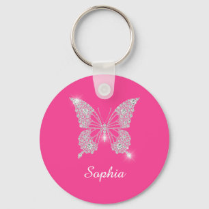 White Diamond Butterfly, DIY Script Name, Fuchsia Sleutelhanger