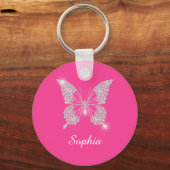 White Diamond Butterfly, DIY Script Name, Fuchsia Sleutelhanger (Voorkant)