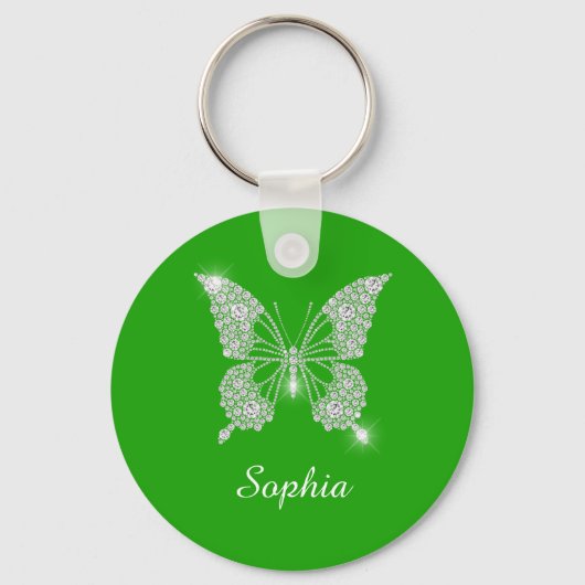 White Diamond Butterfly, DIY Script Name, Green Sleutelhanger (Voorkant)