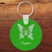 White Diamond Butterfly, DIY Script Name, Green Sleutelhanger (Voorkant)