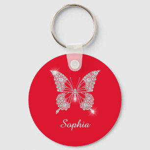 White Diamond Butterfly, DIY Script Name, Red Sleutelhanger