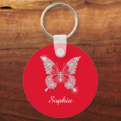 White Diamond Butterfly, DIY Script Name, Red Sleutelhanger (Voorkant)
