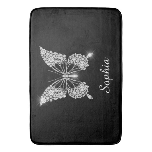 White Diamond Butterfly, Script Name, Black Badmat (Voorkant Verticaal)