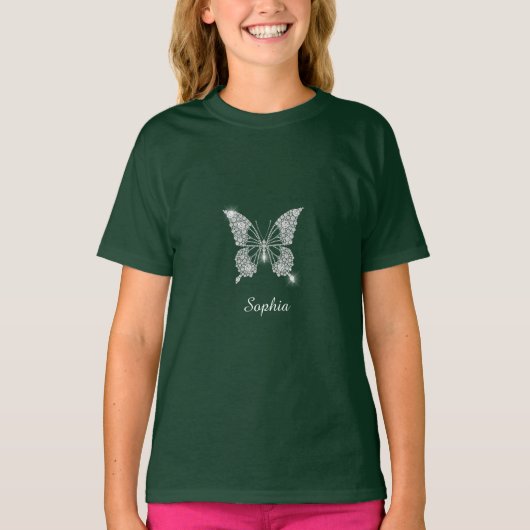 White Diamond Butterfly, Script Name, Black T-shirt (Voorkant)