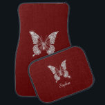 White Diamond Butterfly, Script Name, Dark Red Automat<br><div class="desc">A classiy white diamond butterfly design to personalize with white script name on dark red background.</div>