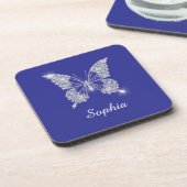 White Diamond Butterfly, Script Name, Deep Blue Bier Onderzetter (Linkerzijde)