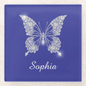 White Diamond Butterfly, Script Name, Deep Blue Glazen Onderzetter (Voorkant)