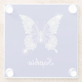 White Diamond Butterfly, Script Name, Deep Blue Glazen Onderzetter (Achterkant)