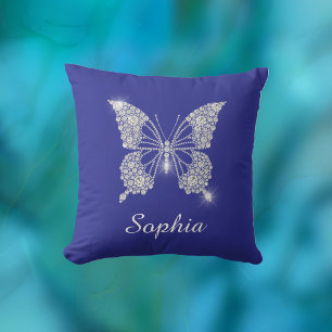 White Diamond Butterfly, Script Name, Deep Blue Kussen