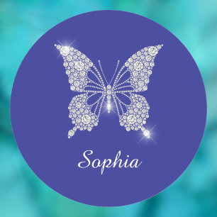 White Diamond Butterfly, Script Name, Deep Blue Ronde Sticker