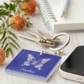 White Diamond Butterfly, Script Name, Deep Blue Sleutelhanger (Voorkant Rechts)