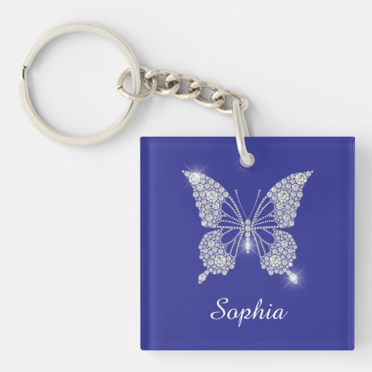 White Diamond Butterfly, Script Name, Deep Blue Sleutelhanger (voorkant)